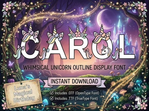Carol: Whimsical Unicorn Outline Display Font